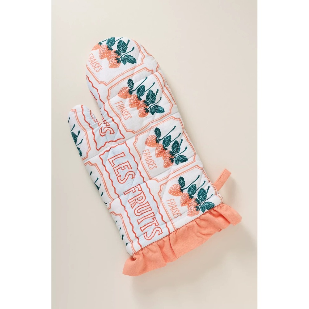 Anthropologie Elle Oven Mitt Les Fruits Peach Strawberries Quilted New! Sealed